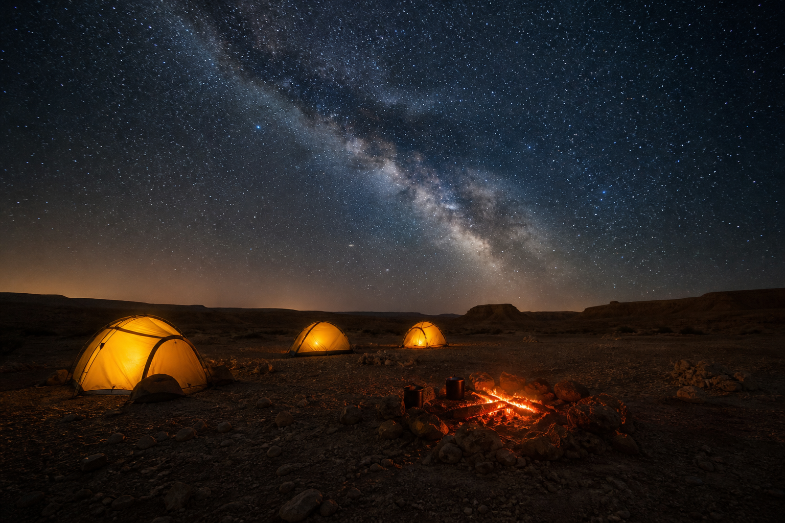 Desert camp under stars in the Negev